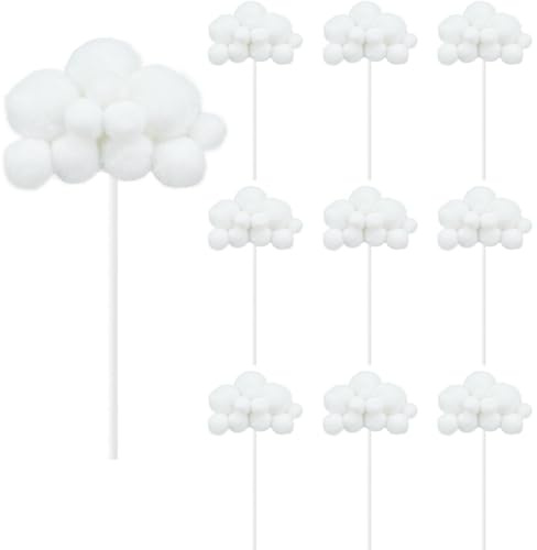 10 Pack Weiße Wolke Tortenaufleger 3D Plüsch Wolke Cupcake Toppers Kuchen Dessert Dekoration Für Geburtstag Hochzeit Party Baby Dusche (Weiß)