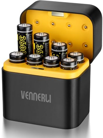 AA Rechargeable Lithium Batteries 1.5V 8-Pack Set 3600mWh High-Capacity 1000+ Cycles of Use Ultra-Long Lasting Time 3h Fast Charge with LED Charge Indicator Magnetic (Black 8-Pack&Charger)