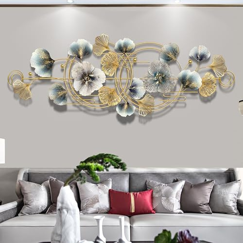 Générique 3D Deco Murale Metal – Feuille de Ginkgo en Fer Forgé Moderne – Tableau Decoration Murale Métal Fait Main pour Salon, Chambre, Maison – Sculpture Murale Élégante 127 x 44 cm