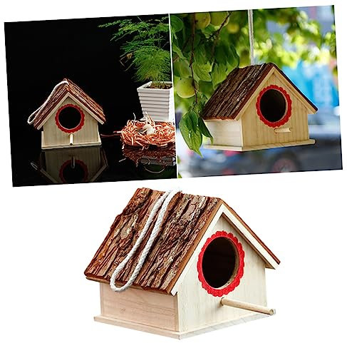 BESPORTBLE Vogelkäfig Aus Holz Mit Ständer Für Kleine Und Mittelgroße Vögel Vogelnest Mit Echtem Rindendach Natürlicher Brutkasten Für Haustier-vögel Geeignet Für Outdoor-Dekoration