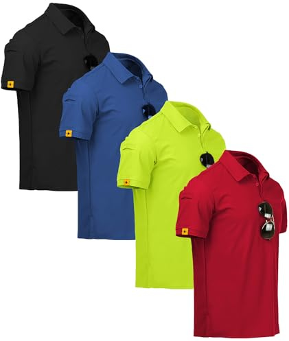 ZITY 4 Pack Mens Polo Shirt Short Sleeve Sports Golf Tennis T-Shirt Athletic Collared Tactical Shirts M