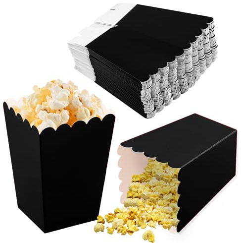 Daelesr 50 Pcs Mini Popcorn Boxes, 4 Colors Popcorn Carton Treat Box, Popcorn Bags Popcorn Favor Boxes, Paper Popcorn Containers for Wedding Theater Carnival Birthday Movie Night Party (Black)