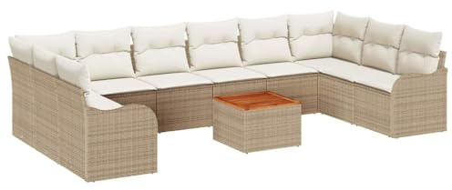vidaXL Trädgårdsoffset med kudde 10 pcs Beige konstrotting, Modern, hållbar, modulär utomhussoffgrupp, lätt rattan lounge, flexibla terrassplatser, UV-resistent trädgårdsoff