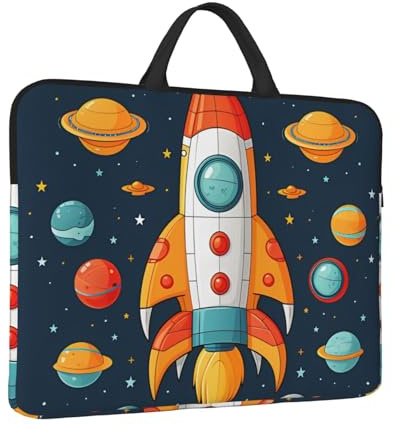 Custodia per computer portatile 14 pollici Borsa per laptop Tote Borsa per il trasporto del computer antiurto Razzo Clipart Nave spaziale Copertura della cassa del notebook