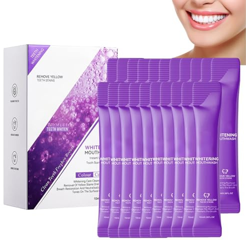 Whitening Mouthwash Lot de 20 flacons de rinçage buccal blanchissant 10 ml – Blanchiment des dents et haleine fraîche – Emballage individuel pour l'hygiène