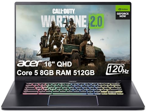 Acer Chromebook Plus 516 GE Cloud Gaming Laptop (16 QHD 120Hz, Intel 10-Core 5 120U, 8GB RAM, 512GB SSD, NVIDIA GeForce NOW) RGB Backlit, 1080p Webcam, WIFI 6E, Chrome OS (Renewed)