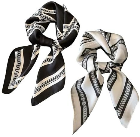 BWOOOWE 2 Stück Damen Halstuch aus Kunstseide Blumen und verschiedene Muster Druckschal Elegantes Accessoire für Büroarbeit oder lässigen Bund