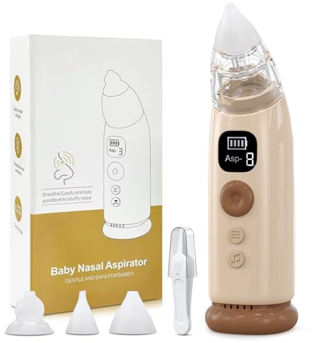 Aspirador nasal bebé eléctrico de 65 kPa de alta potencia de succión con 3 niveles de succión, función de música y luz y 3 tamaños, consejos de silicona para recién nacidos y niños pequeños (caqui)