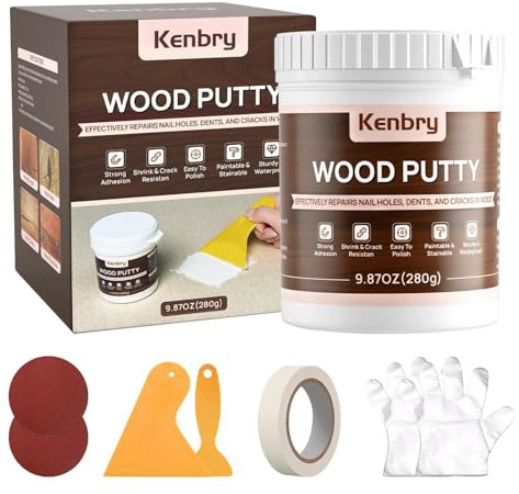 Wood Putty, White Wood Filler Paintable Sandable Stainable for All Purpose, 9.87OZ Wood Filler Putty for Furniture, Cracks, Holes Repairs, Water Resistant for Indoor and Outdoor Use