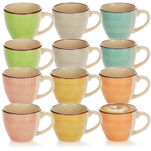 com-four 12 tazas de café de cerámica de hasta 125 ml – coloridas tazas de café – pequeñas tazas de café hechas a mano para expreso, moca y ristretto