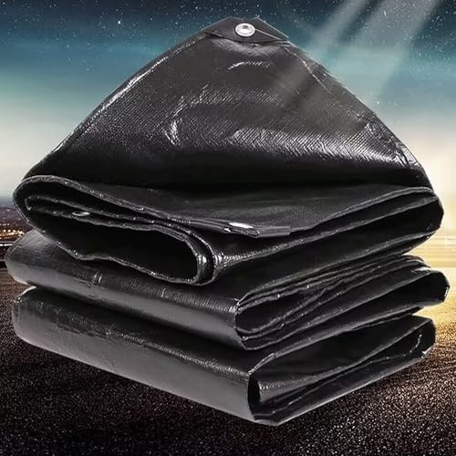 Flycn Tarpaulin Waterproof Heavy Duty Tarp Sheet Cover, 1.4x1.8m 220g/m² Waterproof, Weatherproof, Frost-Resistant, UV Protection, Universal, Multipurpose, Reinforced Eyelets PE Black
