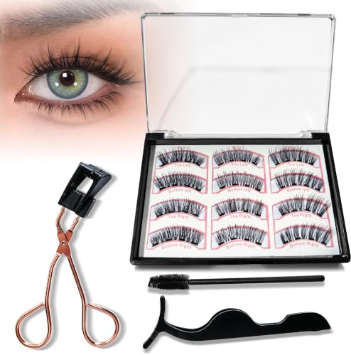 Faux Cils Magnétique – Set De 3 Paires – Réutilisables, Cils Magnétique Naturel – Sans Colle, Sans Eye-Liner – Incl. Pince,Brosse – Pour Quotidien, Occasions Spéciales