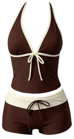 Maillot de Bain Femme Taille Haute 2 Pieces Sexy Col en V Pois Tankini Shorty Push Up Gainant Maillots avec Cordon de Serrage Été Grande Taille Swimsuit pour Les Vacances à la Plage