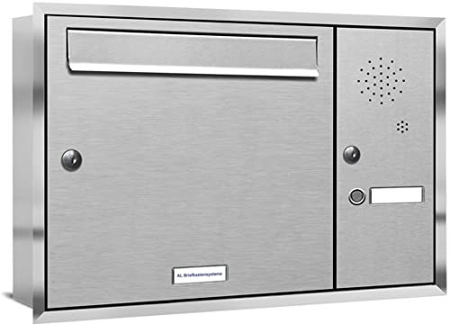 AL Briefkastensysteme, 1er Unterputzbriefkasten, Briefkasten mit Klingel, 1 Fach, Briefkastenanlage modern, rostfrei Edelstahl Postkasten
