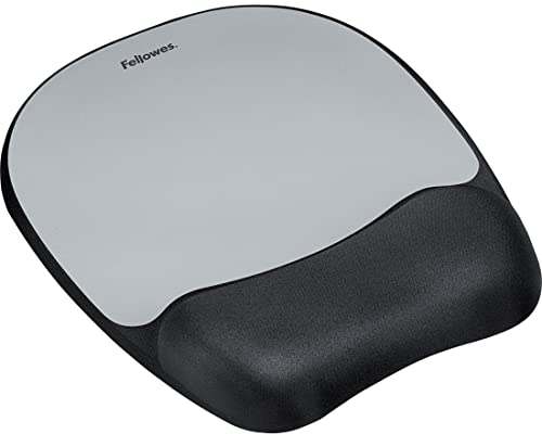 Fellowes Memory Foam Handgelenkauflage mit Mauspad für optische Mäuse, ergonomisch, mit weicher Schaumstofffüllung und Stoffbezug - schwarz/Silber