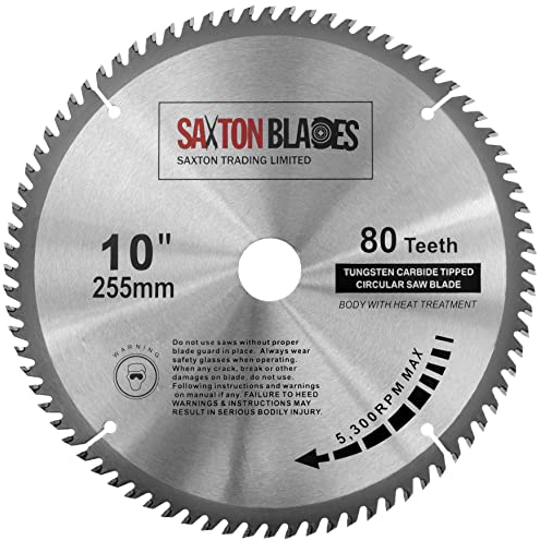 Saxton TCT25580T - Lama per sega circolare TCT per legno, 255 mm x 30 mm foro x 80T, per Bosch, Dewalt, Makita