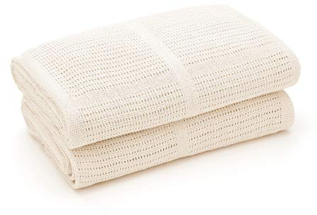 Bloomsbury Mill - Cellular Blankets Baby - Soft 100% Organic Cotton Baby Blanket - Pack of 2 - Essentials For Newborn - Ideal for Cot Bed, Travel, Car Seat, Pram, Moses Basket - Cream 75x95cm