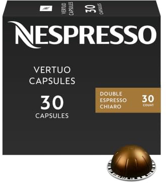 Nespresso Capsules Vertuo, Double Espresso Chiaro, Medium Roast Espresso Coffee, 30-Count Coffee Pods, Brews 2.7oz.