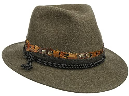 Lodenhut Manufaktur Outdoor Trachtenhut Wollfilzhut Damenhut Herrenhut Schützenhut Damen - Made in The EU Herbst Sommer Frühjahr Winter Frühling-Sommer Herbst-Winter - 60 cm Oliv