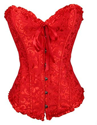 SxyBox Femme Sexy Corset Dentelle Steampunk Gothique Bustier Grande Taille Lingerie Ventre Plat,S,Rouge