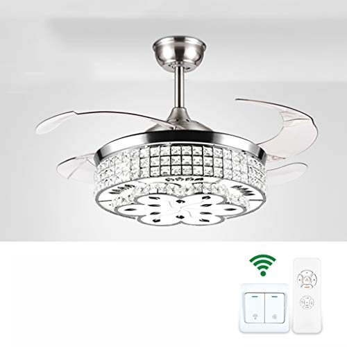 HYLR Candelabro con Ventilador de Cristal de 42 Pulgadas de Lujo, Lámpara de Techo Ajustable en 3 Etapas Silenciosa
