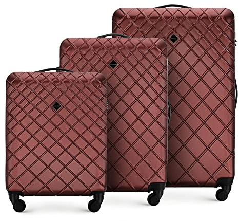 WITTCHEN Reisekoffer 3er Koffer-Set Rollkoffer Trolley Handgepäck Hartschale aus ABS mit 4 Spiner Rollen Zahlenschloss Teleskopgriff Classic line Burgund
