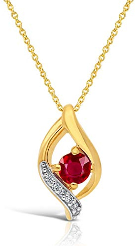 Planetys - Damen Gelbgold HalsKette 9 Karat (375/1000) mit Natürlicher Rubin und Diamant - Länge 42-45 cm