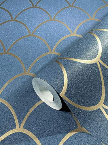 marburg Blau Gold Schuppen SCHÖNER WOHNEN-Kollektion Serie Sparkle für Schlafzimmer Wohnzimmer oder Küche Made in Germany Premium Qualität 10 05x0 53m Vliestapete 32723 Schöner Wohnen New Spirit