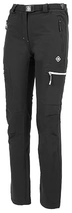 Izas - Pantalón de Senderismo para Mujer - Pantalón Trekking Impermeable y con Bolsillos de Cremallera - Bajo Ajustable Que Protege del Frío - Secado Rápido - Chamonix FW Negro y Plateado - XS