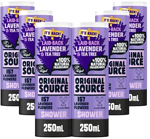 Original Source Lavender Shower Gel, 100 Percent Natural Fragrance, Vegan, Cruelty Free, Paraben Free, Bulk Buy, Pack of 6 x 250 ml