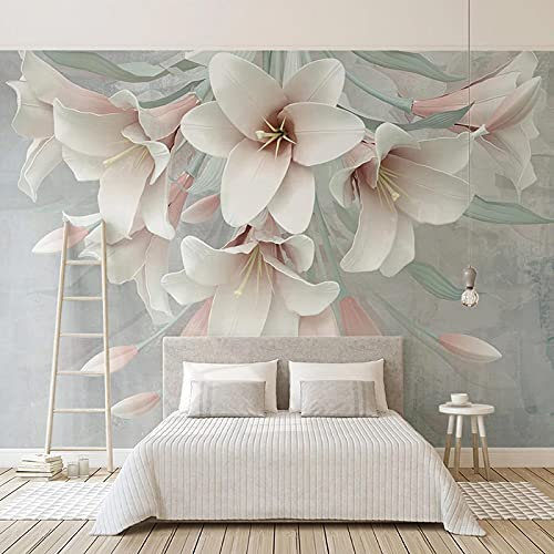 Frtmsticker Papier Peint Autocollant Murale 3D Blanc Mode Fleur Papier Peint Photo 3D Enfants Chambre 3D Murale Pvc Autocollant Wall Art Garçon Fille Chambre Affiche Murale 360X250Cm