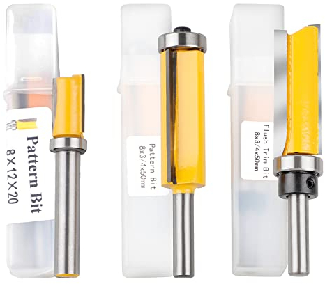 3er 8mm Bündigfräser Schaft, Fräser 8mm Schaft Oberfräse, für Holzbearbeitung, Top/Bottom Bearing Flush Trim Bit