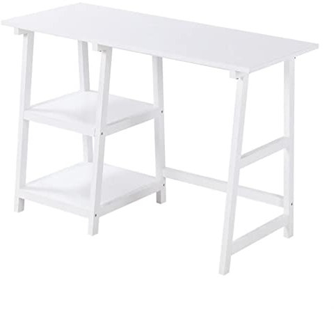 Laptop-Tisch Computertisch 44 White Desk Home Office Pc. Arbeitsstudiotabelle mit 2-Tier-Speicher Bücherregalen Modern einfacher Laptop-Schreibtisch Elegantes Stil Schreibtisch-Workstation Arbeitstis