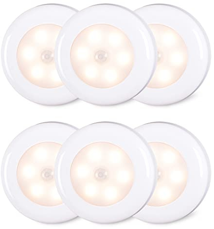 STAR-SPANGLED 6 Pack 2.8” Motion Sensor Lights Indoor AAA Battery Operated, Stick on LED Puck Light for Stairs, Under Cabinet, Closet, Warm White