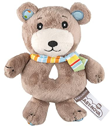 babynova Greifling aus weichem Stoff für Babys - Motorikspielzeug und Rassel - Niedliches Babyspielzeug für Junge und Mädchen zum Spielen und Schmusen - Bär