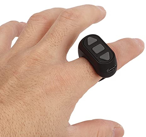 Finger App Seite Turner - Mini Bluetooth Fernbedienung für Telefon, Pad und Kamera - Verschluss und Selfie Steuerung (Schwarz)
