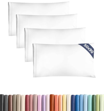 Lot de 4 taies d'oreiller extra douces, rafraîchissantes et respirantes en microfibre brossée double, durables, infroissables, lavables en machine, de qualité hôtelière, 50 x 90 cm, blanc