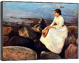 Edvard Munch Berühmte Bilder. Sommernacht Abstrakte Leinwanddrucke Poster. Berühmte Ölgemälde-Reproduktion für Wohnkultur 80x112cm Schwarzer Rahmen