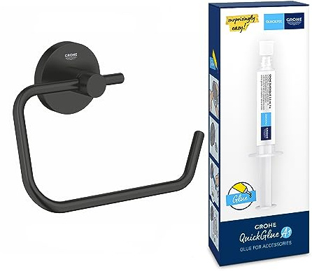 Bundle aus GROHE Start - WC-Papierhalter (ohne Deckel, verdeckte Befestigung, geeignet zum Bohren oder Kleben), matt schwarz, 412002430 + GROHE QUICKFIX A1 Kleber 41127000