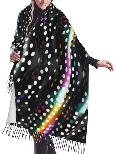 ZISHAK Romantischer Paris Eiffel Chic Strickschal mit Quaste, warmer Damenschal, quadratischer Seidenschal, Glitzer, Regenbogenfarben, gepunktet, gestreift, Schwarz und Weiß, Einheitsgröße