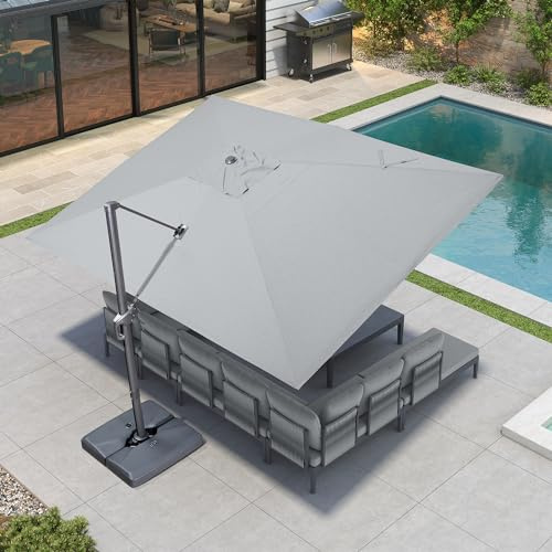 PURPLE LEAF Sonnenschirm 300 × 400 cm Acrylimitat 6 Neigungen, Kieselgrau | 360° Drehbar Flexibler Schatten, Hochwertiges Gewebe Langlebig Farbecht, Verstärkter Mast, Ampelschirm Robuster Alu-Griff