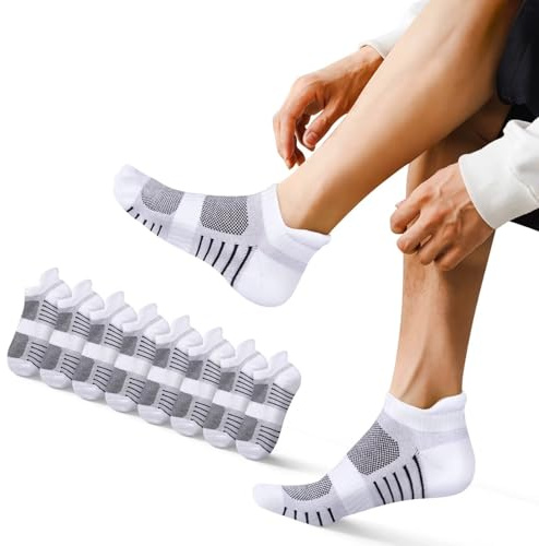 EKSHER Sportstrumpor herr 8 par löparstrumpor anti-blister damstrumpor bomull ankelstrumpor, Vit x 8, 43-46 EU