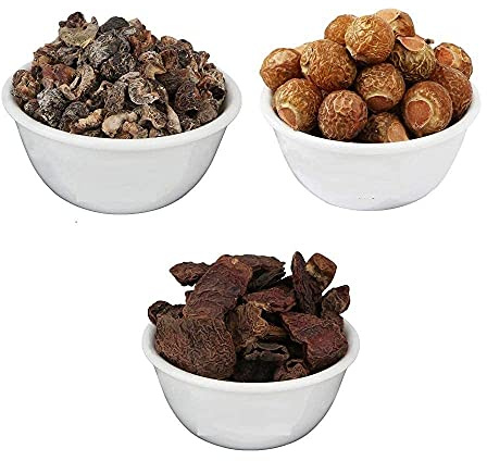 HOLYDAY Presents Dry Whole Amla Reetha Shikakai Soapnut Gooseberry Acacia Concinna (200gm Each)
