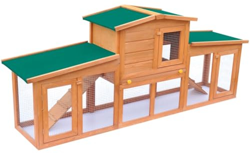 HOMIUSE Grand clapier à lapins avec toits – Maison en bois, maison et cage pour cochons d'Inde - Résistant à l'hiver - Marron - 190 x 46 x 85 cm