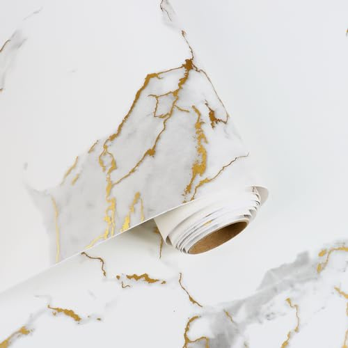 VaryFloral Klebefolie Marmoroptik Matt 30cmx300cm Fototapete Marmor Tapete Beige Gold Marmor Folie Selbstklebend Arbeitsplatte Folie Küche Schrankfolien Selbstklebend Tisch