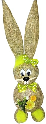 FURRYMAN Coniglietto pasquale – Decorazione – Coniglio di paglia – Grande (Verde)
