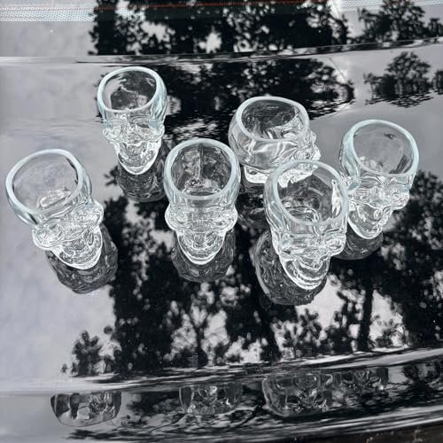 TVIAOH 6 pcs Skull Shot Glass 80ml/ 2.8 oz, for Whiskey, Vodka, and Cocktail, Clear Glasses Novelty Skull Face Liquor Shooter Mini Glasses, Decorative Halloween Drinkware - 2.8 oz, Set of 6