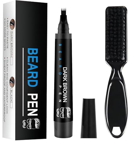 PEAKTREND Beard Pen Filler for Men Grooming Beard Pencil with Brush, Waterproof Sweatproof & Long Lasting, Natural Finish, Moustache & Eyebrows - Micro-Fork Tip, Gifts for Men (Dark Brown)