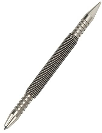 Spring Loaded Dual-Head Center Punch - Carbon Steel 3/16in and 1/16in Head Size - Wood, Metal, Glass