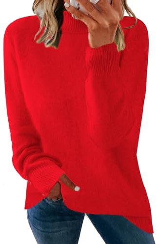 Yutdeng Jersey Mujer Cuello Alto Sueter Mujer Manga Larga Elegante Jersey de Punto Fino Sweater Casual Jersey Pullover Camiseta Cuello Alto Jerséis para Mujer Suéter Invierno Otoño